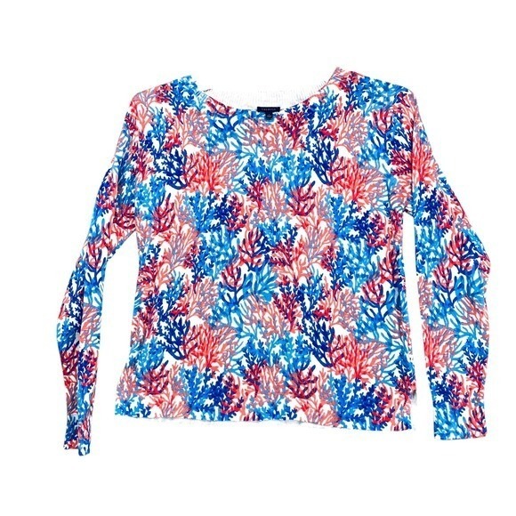 Talbots Tops - Talbots Coral Print Long‎ Sleeve Knit Top Nautical Beachy Casual Size S